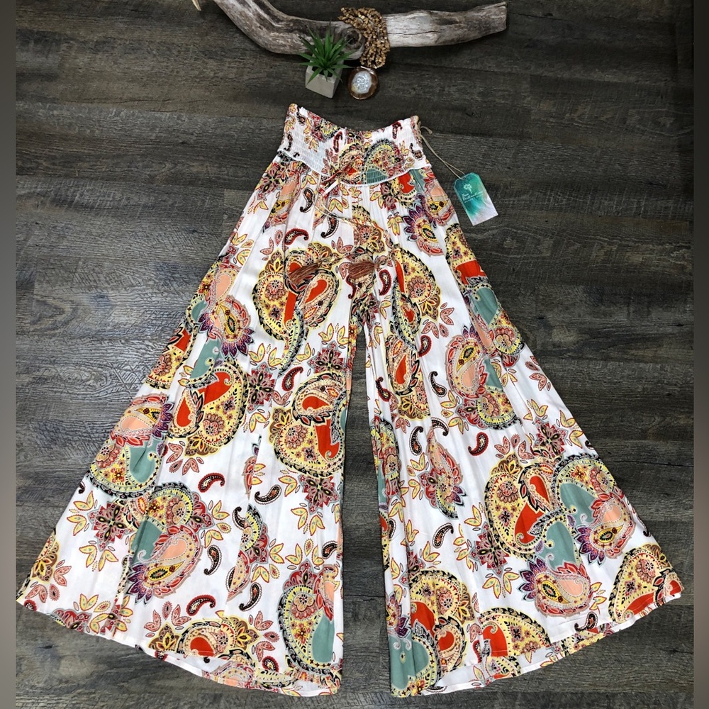 True Destinations Resort Wear Boho Bohemian Teal Orange Extreme Flare Pants